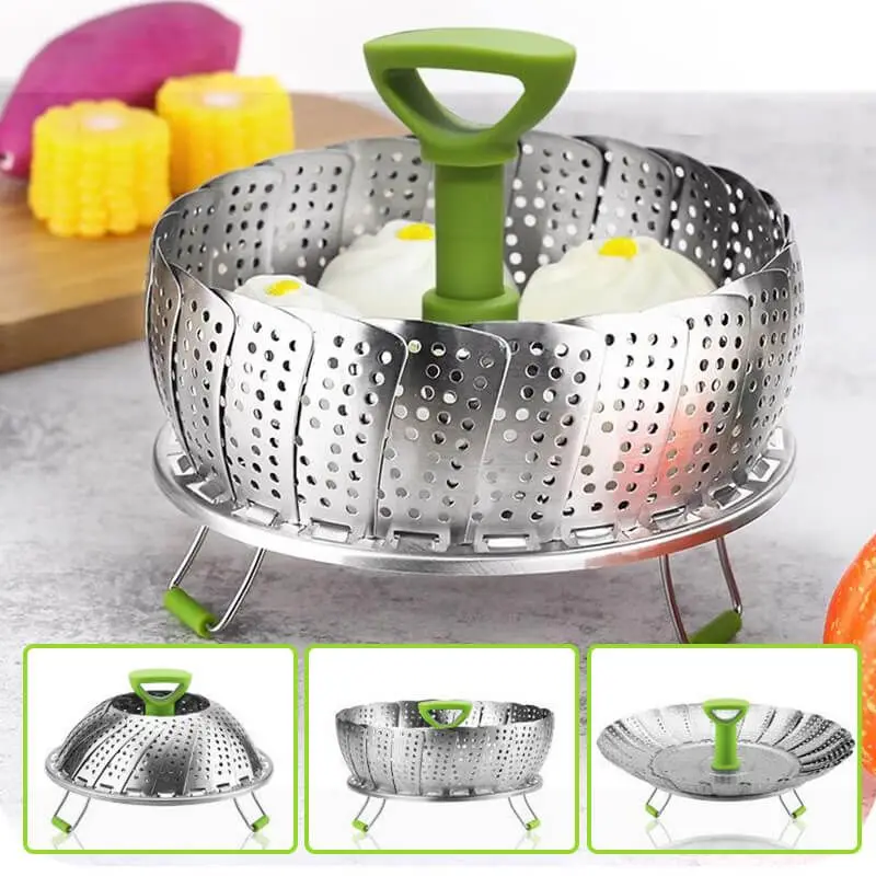 Stainless Steel Lotus Steaming Tray Folding Food Steamer Vegetable Fruit Food Basket Mesh Steamer Rack Cooking Cookware Tools