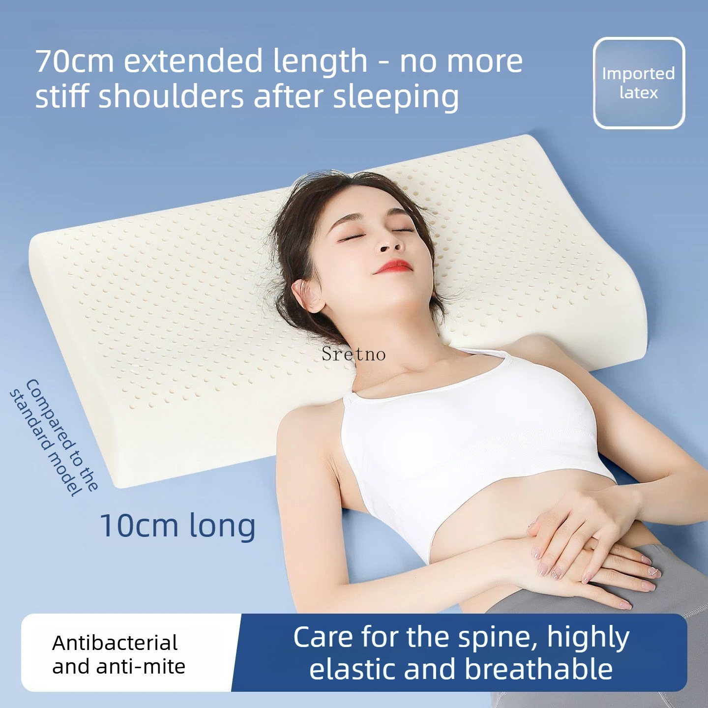 Thai Natural Latex Cervical Neck Pillow 70x40cm, Ergonomic Sleep Support for Spine Health, Comfortable Body Pillows for Adults