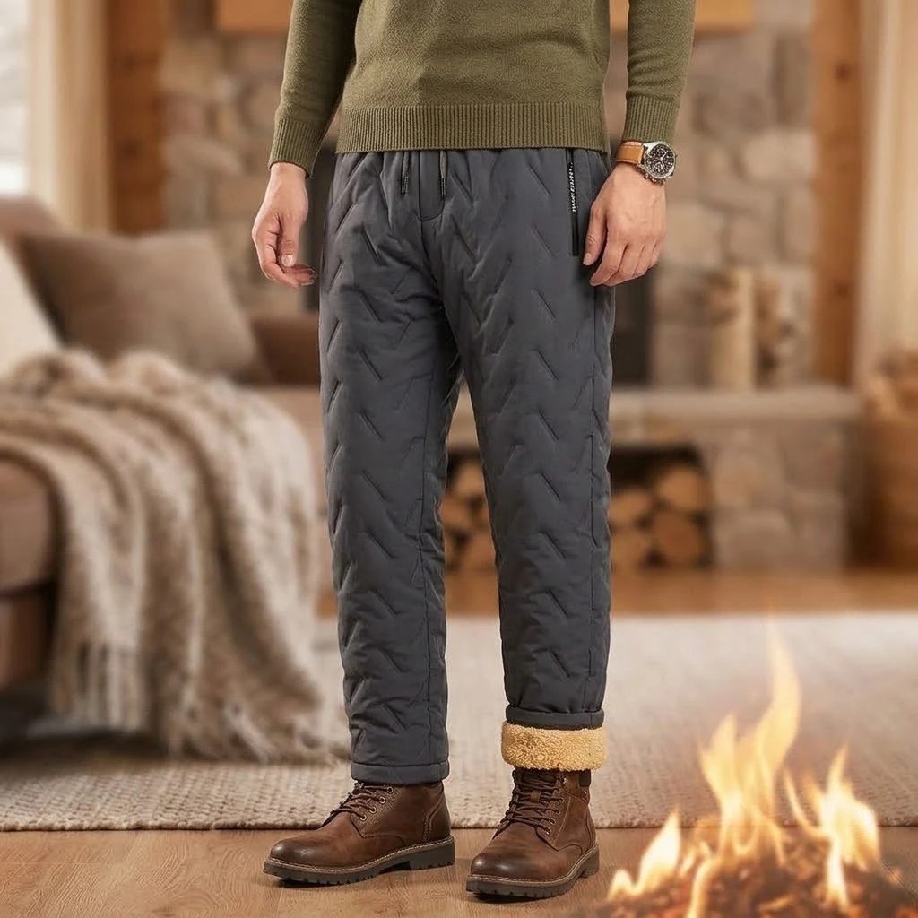 Herren-Winterhose für den Außenbereich, warm, mit Fleece gefüttert, wasserdicht, Thermohose, dicke Jogginghose, winddicht, Laufhose, Sport-Trainingshose. – Detail 11