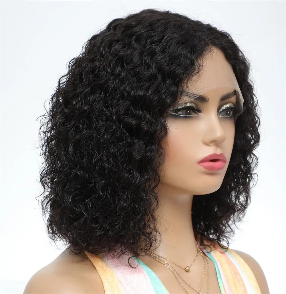 

Short Bob Soft 180Density Kinky Curly Natural Black Lace Front Wig For Women With Baby Hair Glueless Synthetic Preplucked Daily