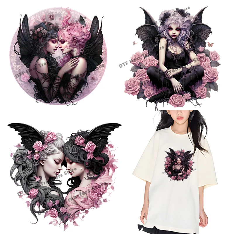 Retro Gothic Devil Girl Series dtf transfers ready to press Heat Transfer On Clothes patches for clothing iron on heat transfer