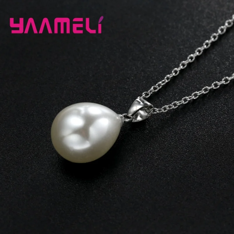 

S925 Sterling Silver Freshwater Pearl Pendant Necklace Loop Hoop Earrings White Teardrop Women Girls Wedding Party Nice Gifts