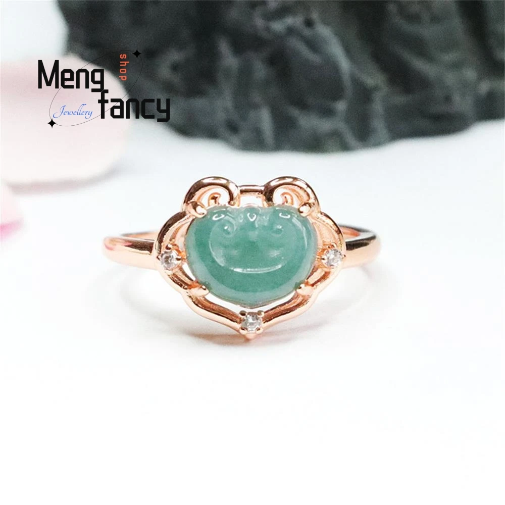 Natural Jadeite Ice Blue Water Ruyi Heart Jade Ring Exquisite Elegant Fashion High-grade Couple Promise Luxury Quality Jewelry