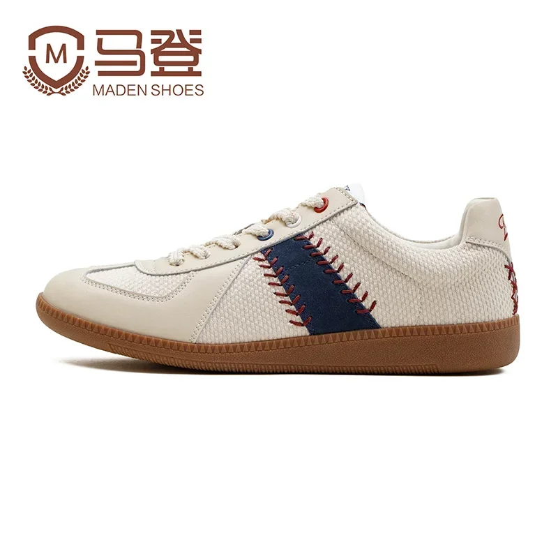 Maden Vintage German Training Baseball Shoes for Men White Casual Running Sports Shoes Outdoor Tennis Sneakers Lace-up Trainers