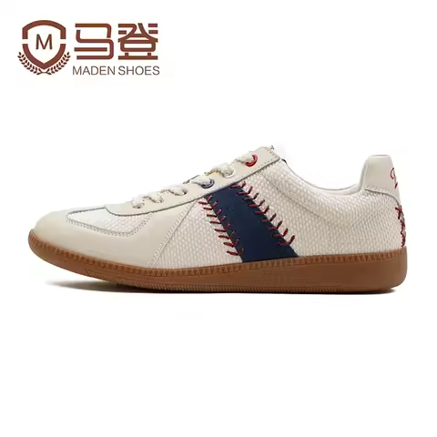 Maden Vintage German Training Baseball Shoes for Men's Summer White Casual Running Sports Shoes Outdoor Tennis Lace-up Sneakers