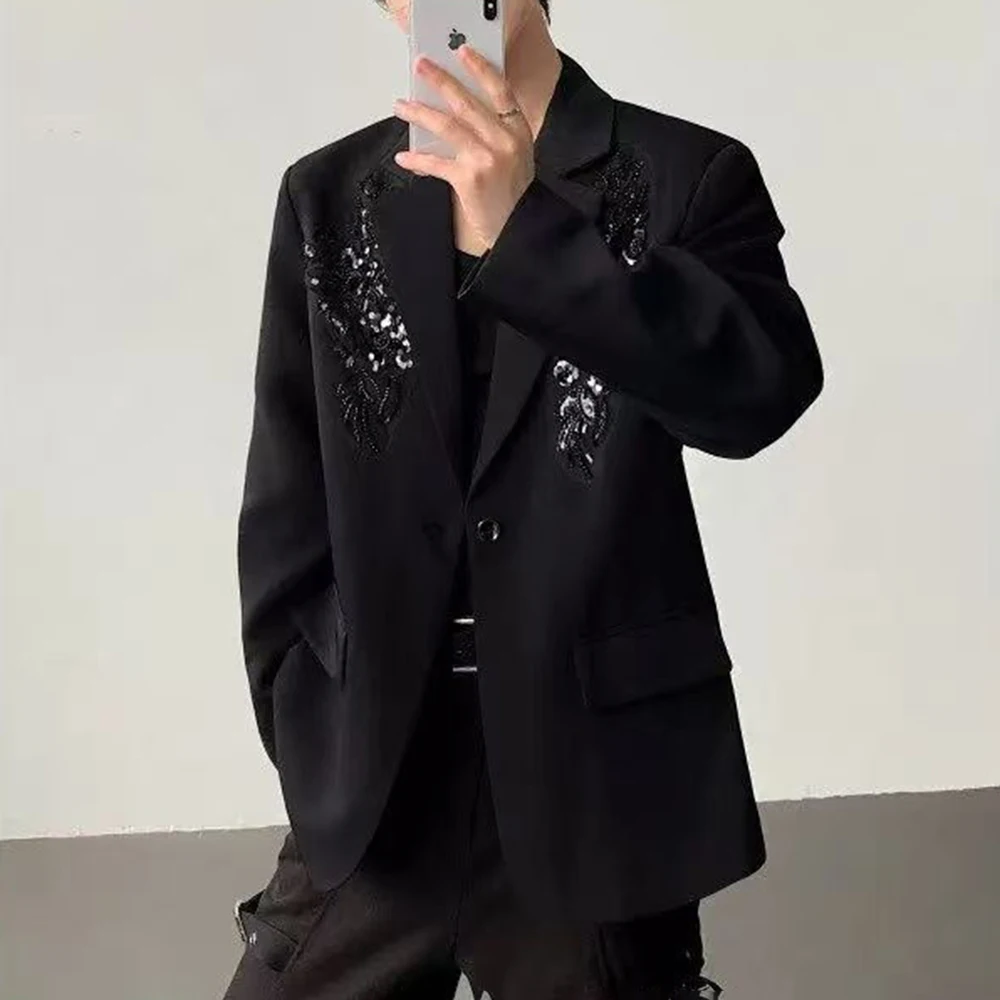 Mens Sequined 3d Embroidered Jacket Spring Streetwear Fashion Youth Nightclub Niche Personality Coat Men'S Clothing 2026 New
