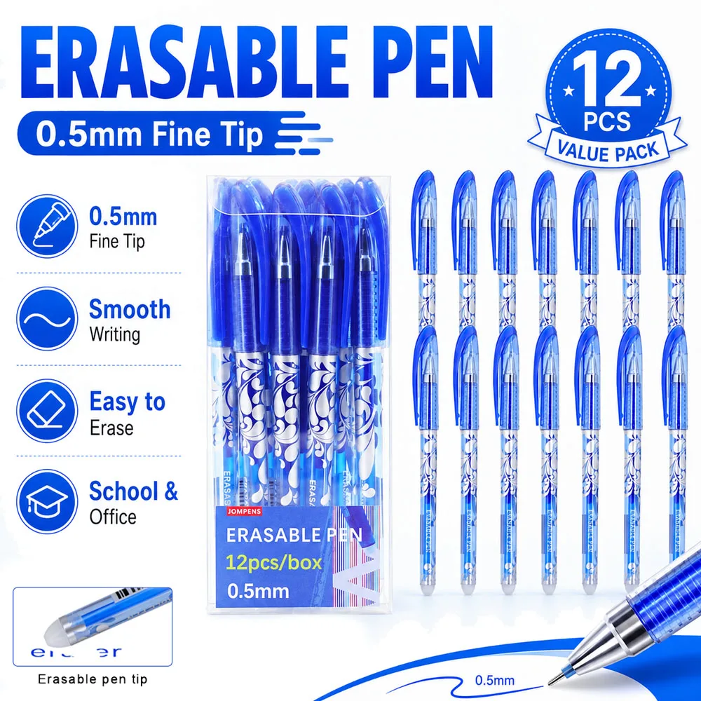 12pcs/box Multicolor Erasable Gel Pens, Medium Tip 0.5mm, Smooth Writing, Suitable for Back to School Office Stationery Supplies