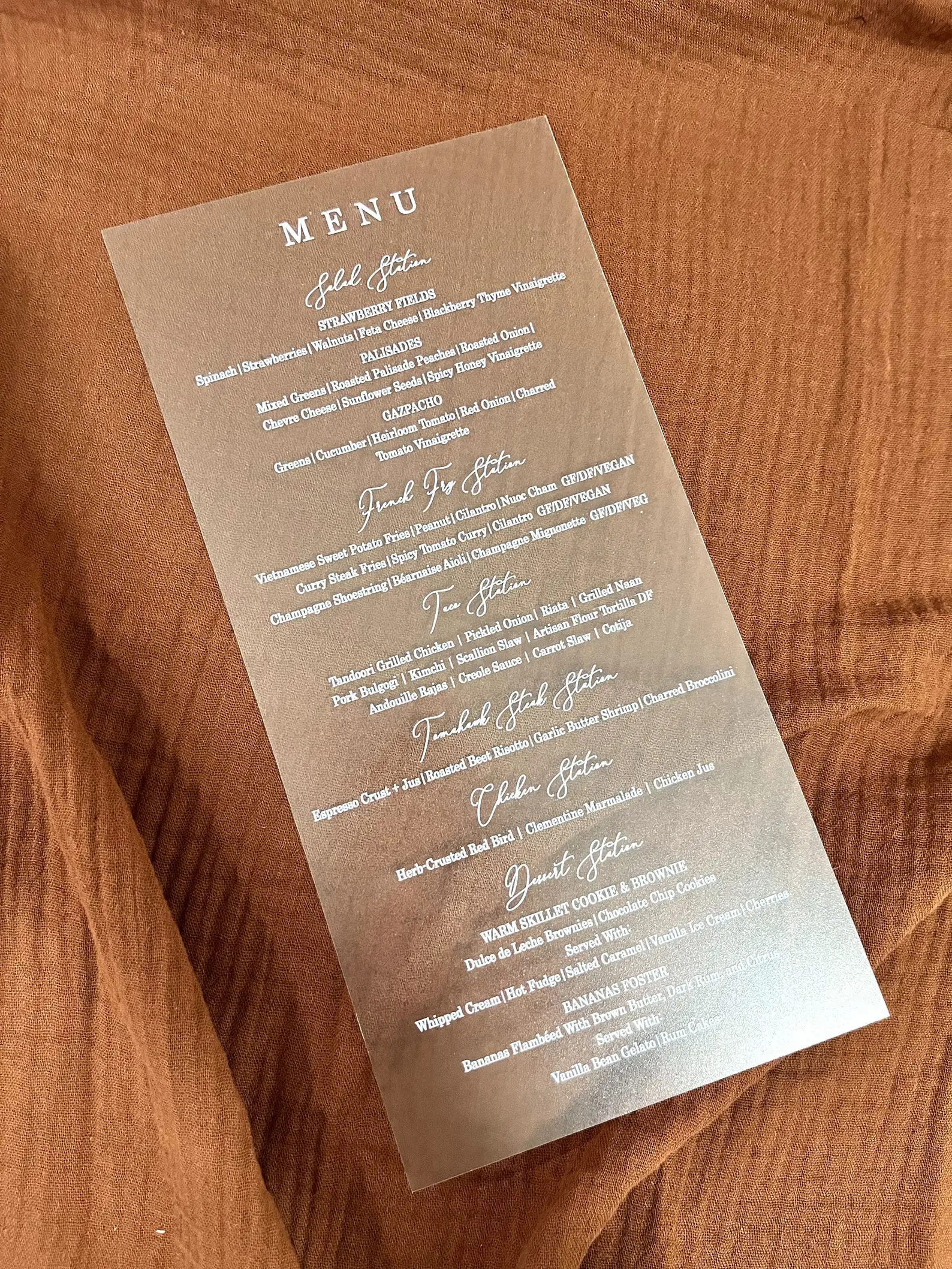 

Custom Acrylic Wedding Menu Card Elegant Invitation Christening Party Business Design Wedding Place Settings for Table Decor