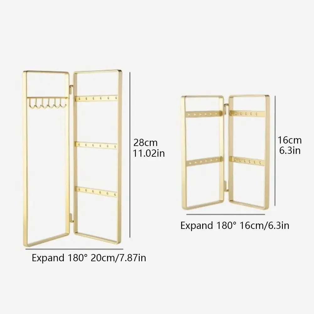 Foldable Jewelry Rack Multi-hooks Gold Necklace Display Stand Nordic Style Space Saving Earrings Storage Shelf Jewelry Packaging
