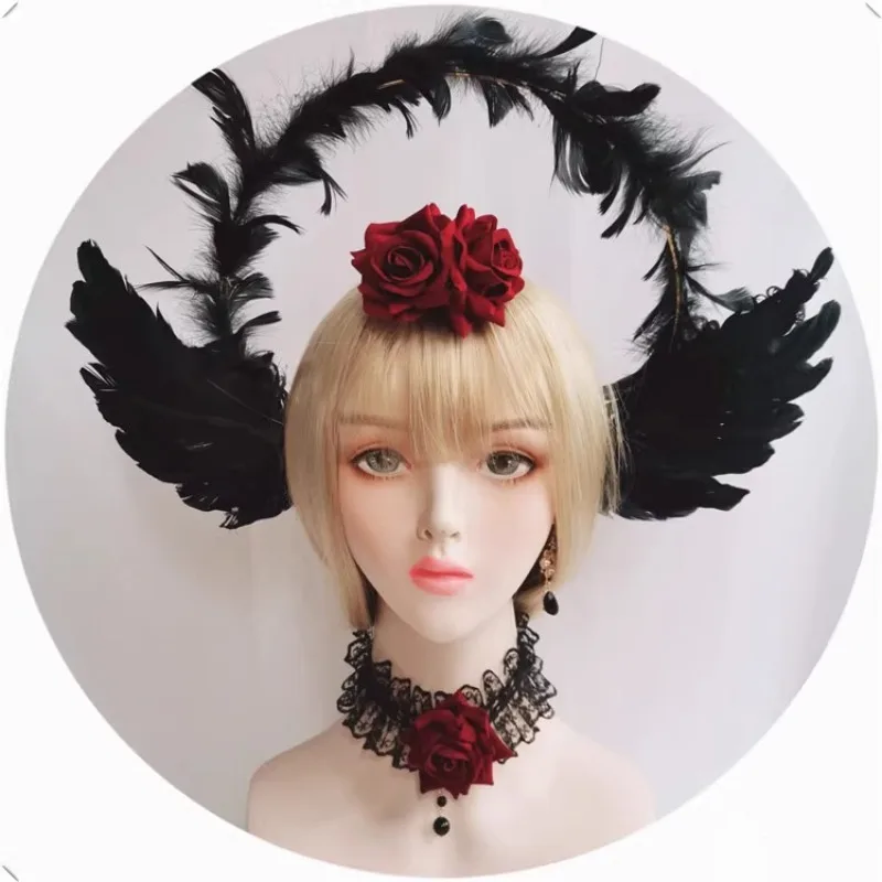 Black Angel Wing Déesse Halo Couronne Bandeau Femmes Gothique Cerceau De Cheveux Jour des Morts Halloween Renaissance Cosplay Accessoire De Cheveux