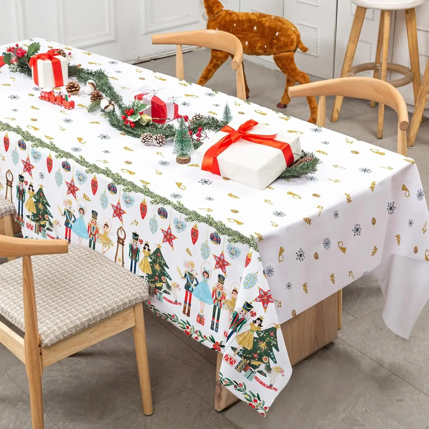 Christmas Nutcracker Picnic Rectangle Tablecloth Dining Room Decor Reusable Tablecloth for Table Xmas Picnic Party Supplies