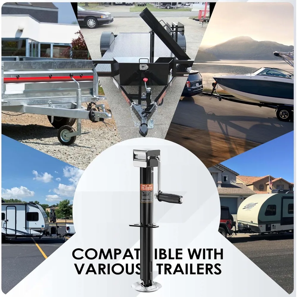 5000 lbs A-Frame Trailer Jack with 15-Inch Lift, Adjustable Drop Leg for RV, Boat, and Utility Trailers