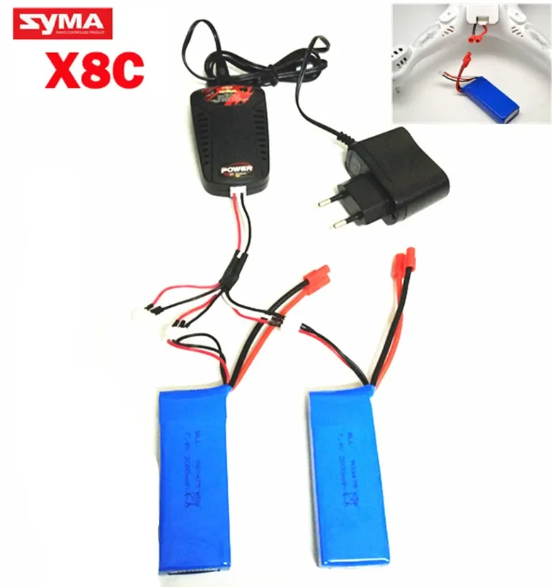 Syma X8 X8A X8C X8C/W X8C-1 X8W 7.4V 2000mAh pezzi di ricambio LiPo batteria + 7.4V Multi-caricatore