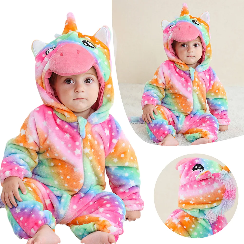 Cute Colorful Animal Warm Onesie Pajamas With Hood Soft Comfortable Night Clothes For Sleep Wear