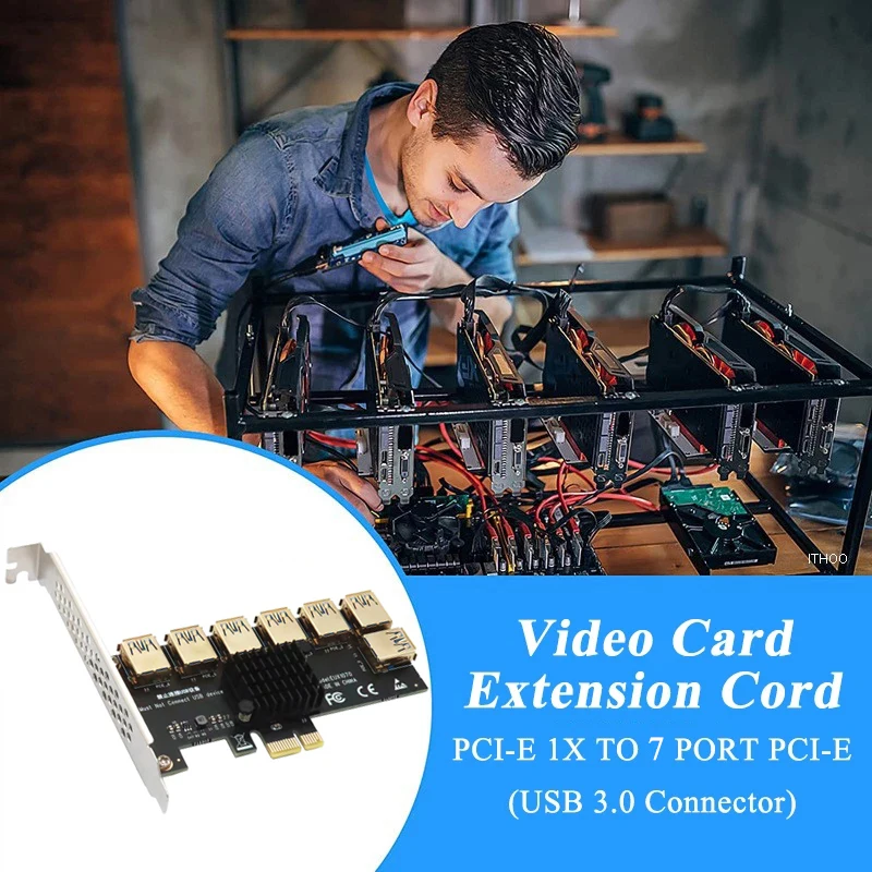 Cartão Riser PCIE 1 a 7, Multiplicador PCI Express, Adaptador Hub, USB 3.0, PCI-E x1 a x16, Mineiro Bitcoin, Dispositivos BTC, Novo