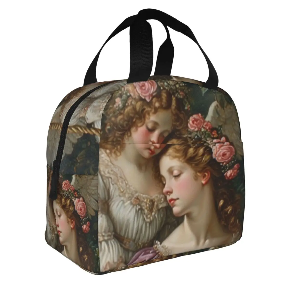 Victorian Angel And Flowers Thermal Insulated Lunch Bags Women Portable Lunch Tote for Outdoor Picnic Storage Food Box
