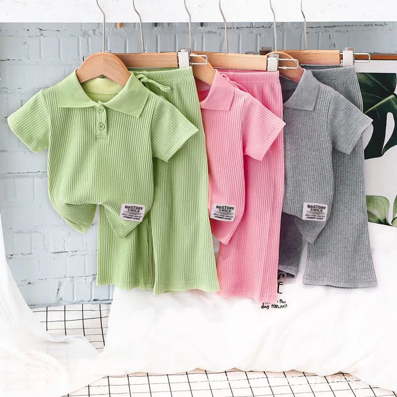 2026 summer girls Cloth Children set Teenager short sleeve striped top t shirt + thin wide leg pants 4 8 10 12 year tracksuit