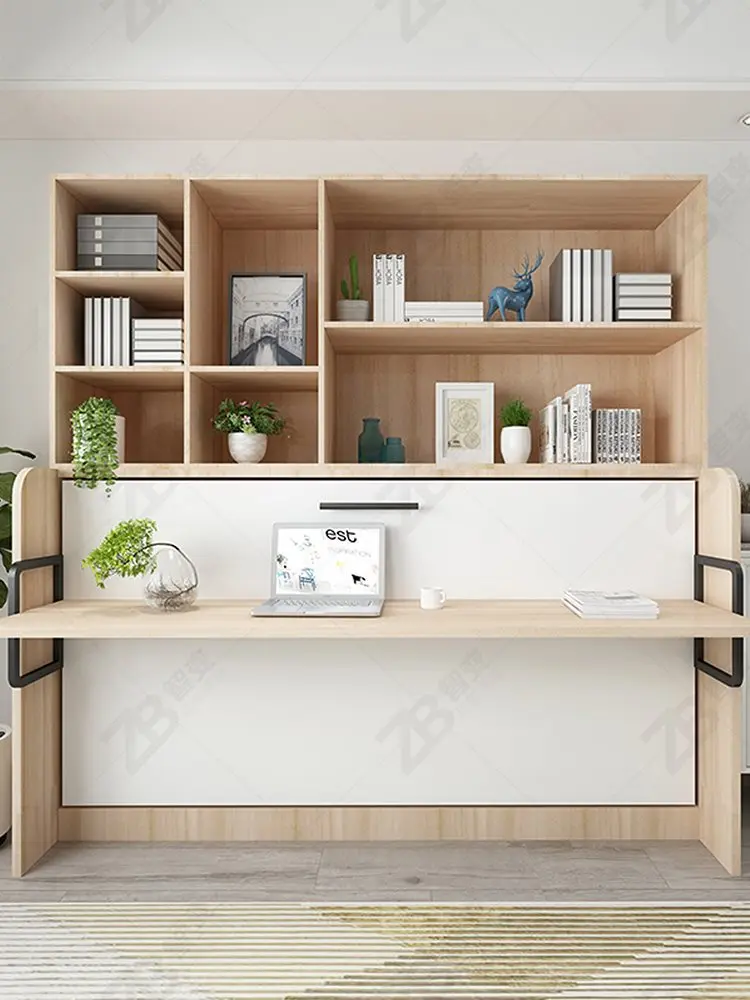 Study Multifunctional Invisible Desk Bed Bookcase Rotary Rollover Folding Wardrobe Integrated Hardware Murphy Bed