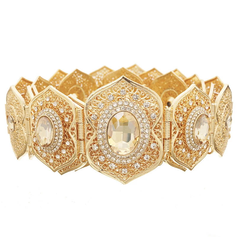 المغربي شيك القفطان الزفاف الذهب اللون حزام Ceinture الملونة حجر الراين الجسم سلسلة فاخرة المرأة الجزائرية مجوهرات قابل للتعديل