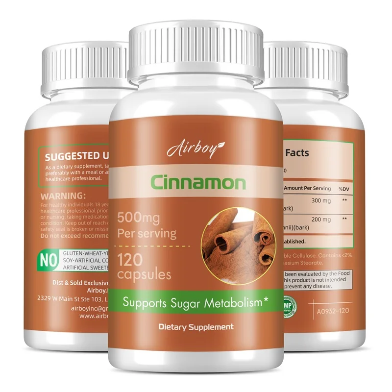 

Cinnamon Capsules 500mg - Promotes Metabolism, Helps Cardiovascular and Gastrointestinal Health, Antioxidant