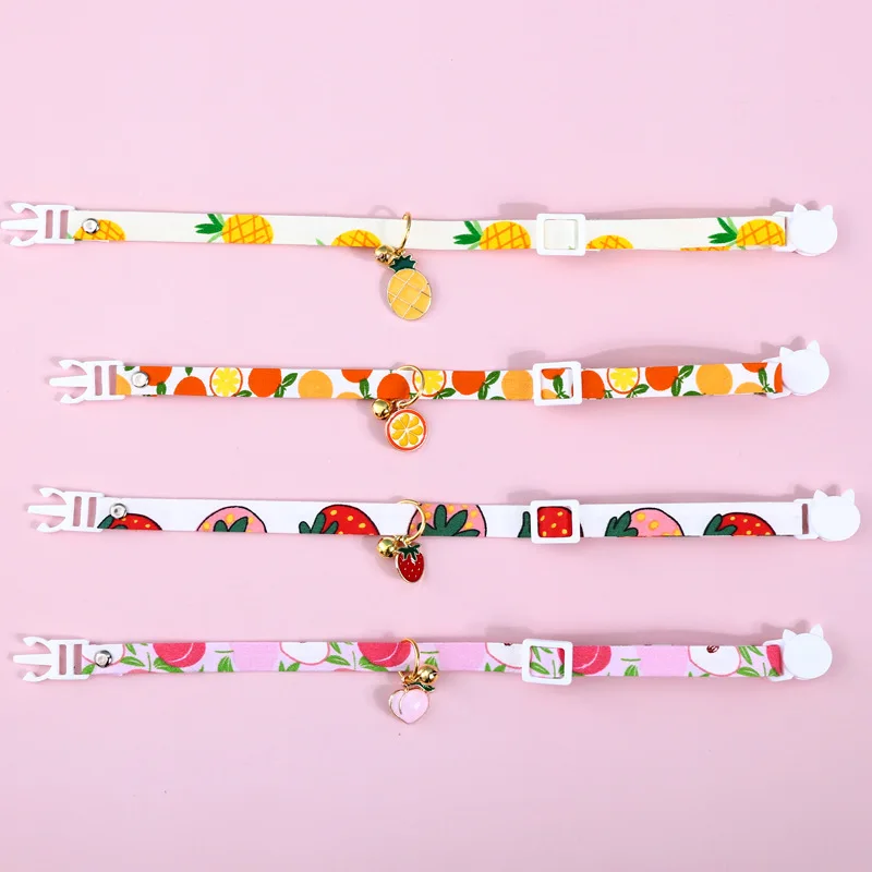 Cute Cat Dog Collar Accessories Pet Fruit Bell Adjustable Safety Buckle Peach Collar