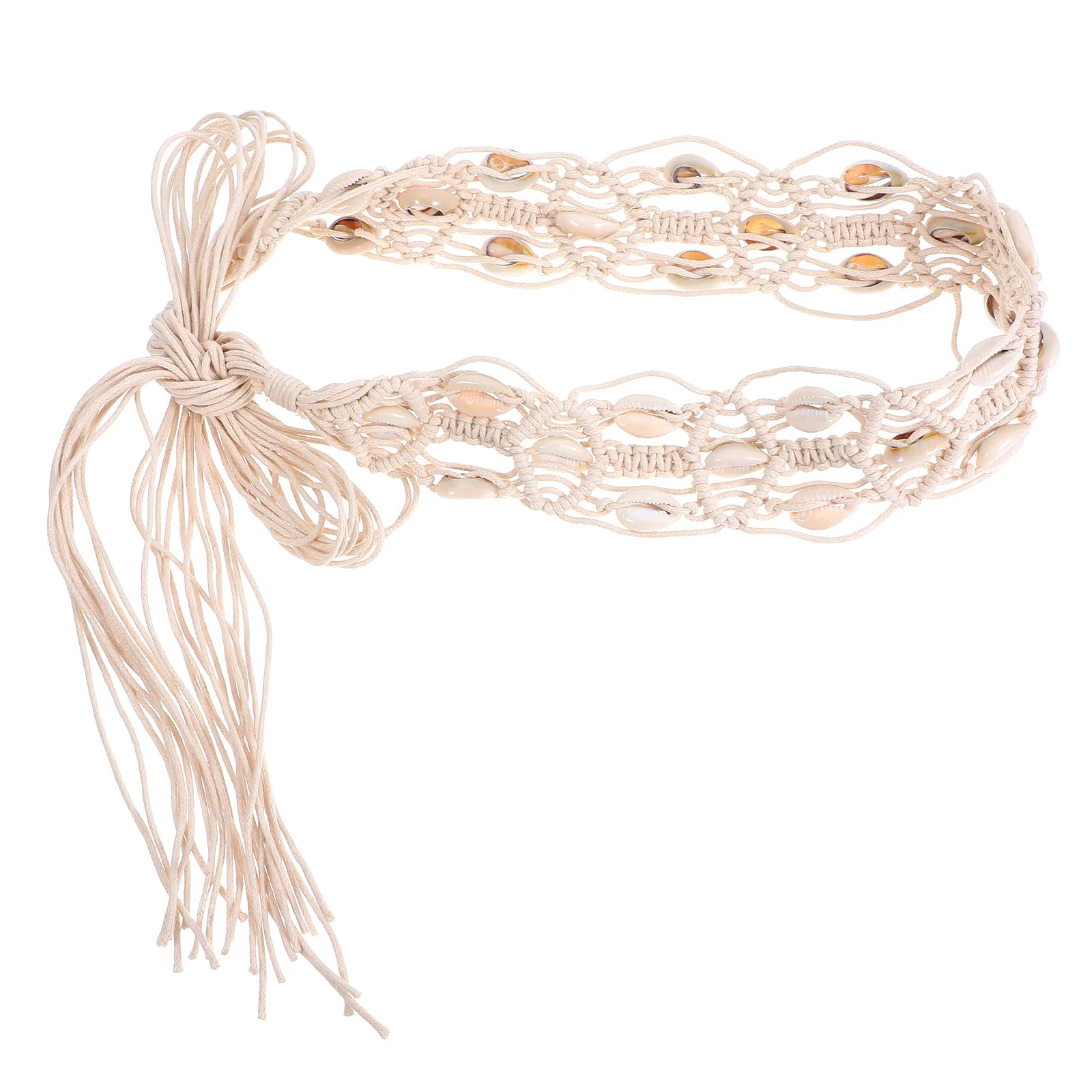 

Boho Braided Belt Women Vintage Wide Waistband Retro Rope Macrame Belt Shell Embellishments Beachwear Woven Waist Accessory For