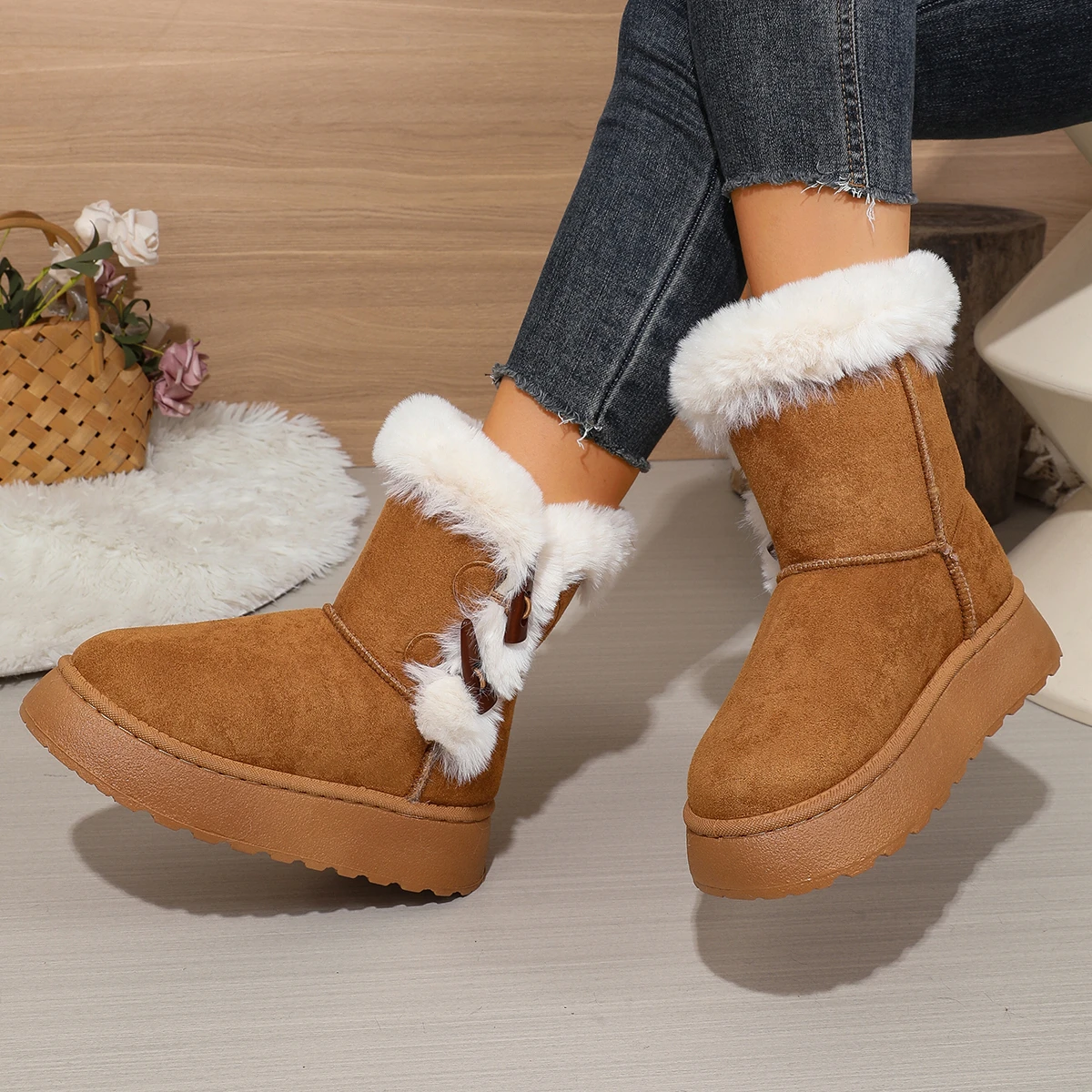 2026 Winter Neuer Stil Bequeme Modische Bestseller Runde Zehenkappe Elegante Lässige Schneestiefel Samt Dickbesohlte Damenstiefel – Detail 14