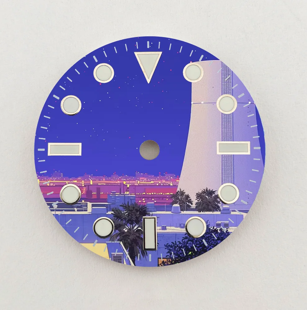 NH35 Dial 28.5Mm Dial Sudut Kota Dial NH36 Dial Warna Cocok NH35/NH36 Jam Tangan Pergerakan Pengganti Suku Cadang LOGO Kustom