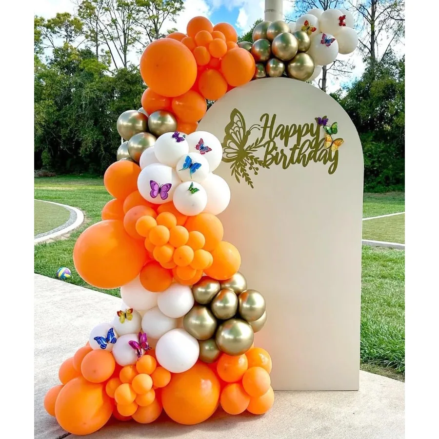 Комплект арки оранжевых и белых воздушных шаров 162 шт. Оранжево-белые металлические золотые и воздушные шары с конфетти на осень, День Благодарения, детский душ Ха