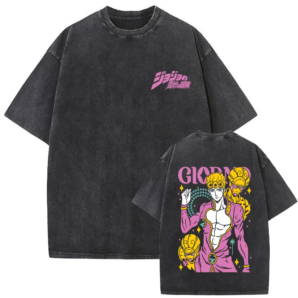 Washed Vintage Anime Jojo's Bizarre Adventure Rohan Kishibe Graphic T Shirt Men Women Manga Fashion Trend Short Sleeve T-shirts