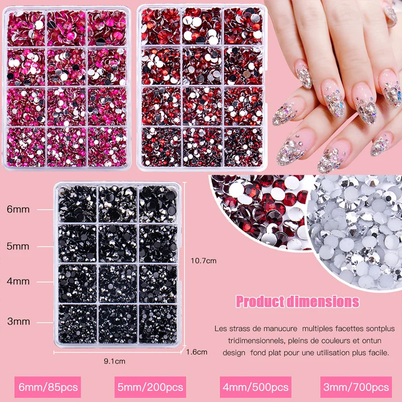 12 Girds Resin Flatback Rhinestones Multicolored 3/4/5/6mm Non Hotfix Gems with Pick Pen & Tweezers, Bedazzling Kit for Nail Art - view 2