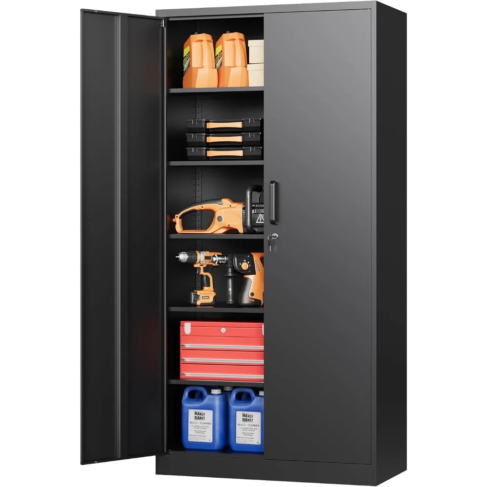 Locking Steel Storage Cabinet with 5 Adjustable Sh，Metal Garage Storage Cabinet with Lock, 71 Steel Lockable File Cabinet