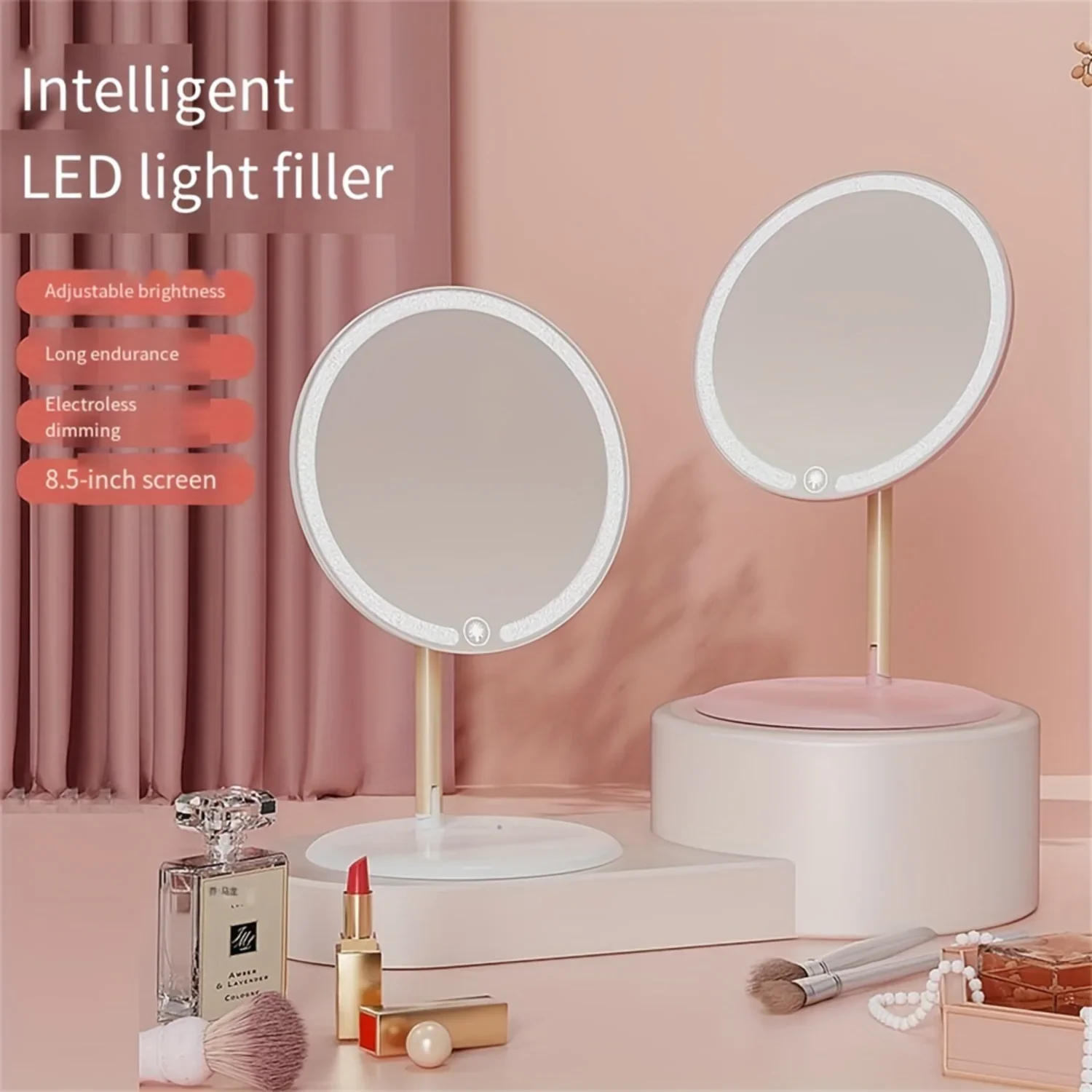 Espejo de maquillaje LED con soporte de lámpara, espejo cosmético inteligente, iluminación ajustable de tres tonos, recargable, portátil, Ideal para 1 unidad