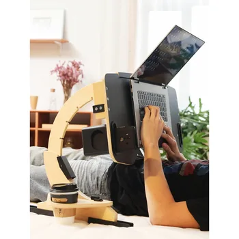 침대 휴대용 접이식 노트북 책상, 높이 및 각도 조절 가능 노트북 스탠드, 나무 트레이, 침실 랩 태블릿 책상 