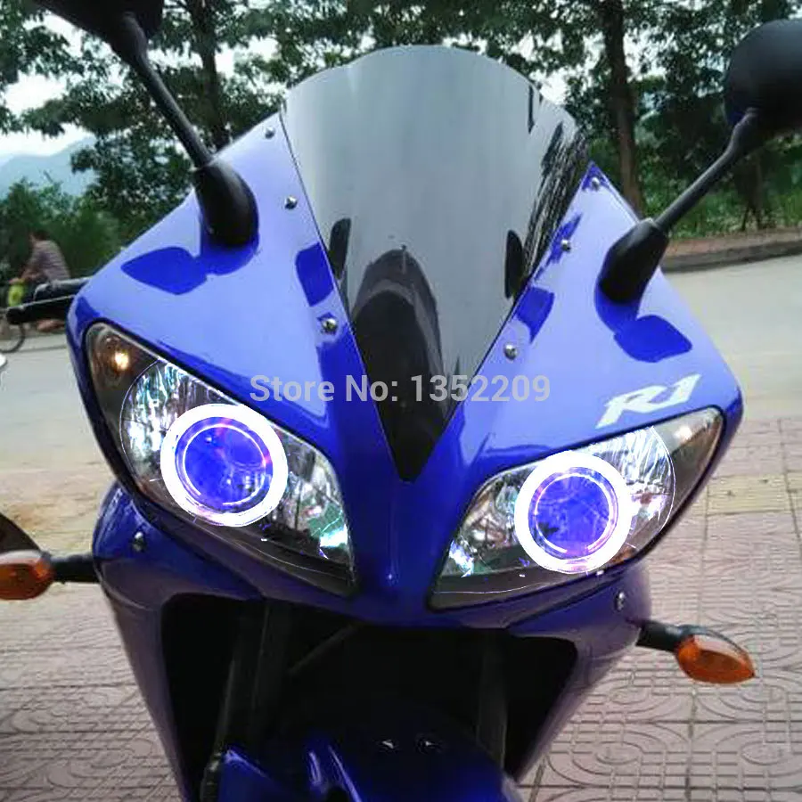 

Custom Modified Blue Angel Eye White Led DRL HID Projector Headlight Assembled For YAMAHA YZF R1 02-03 Motorcycle Accessories