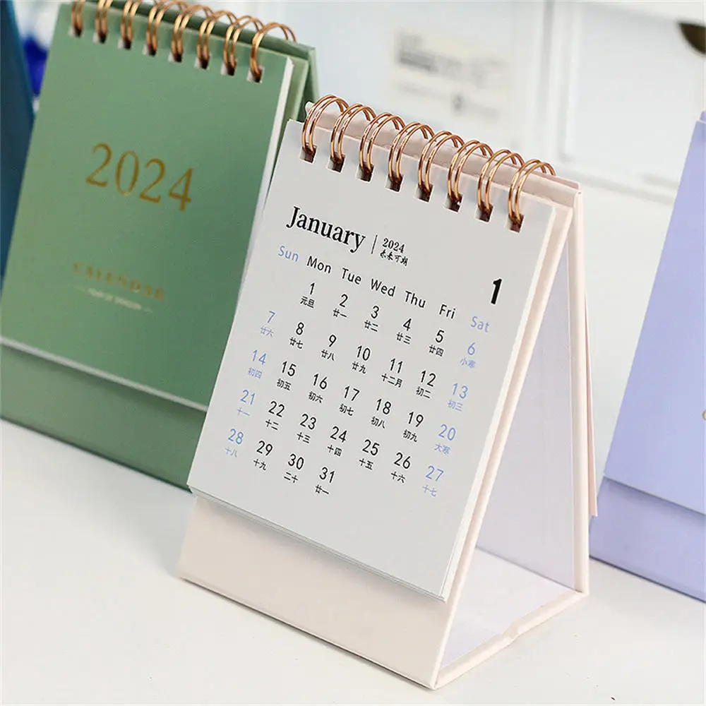 2024 Mini Desk Calendar Simple Solid Color Desktop Calendars DIY Portable Dual Daily Schedule Table Planner School Supplies