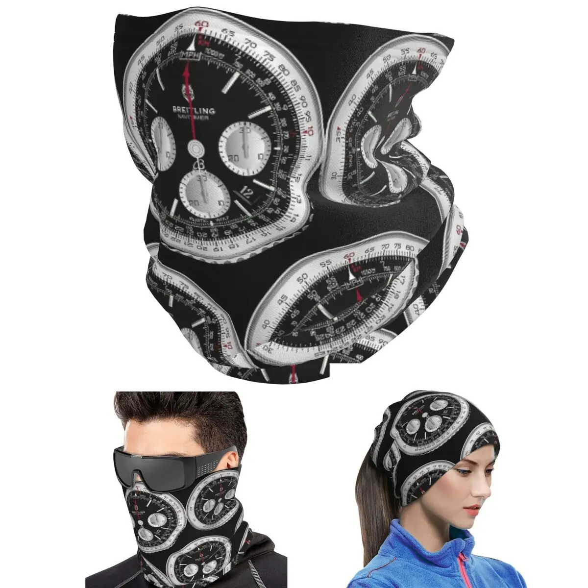 Black Luxury Watch Face Bandana Neck Gaiter Printed Mask Scarf Hiking Fishing Headband Unisex Adult Breathable