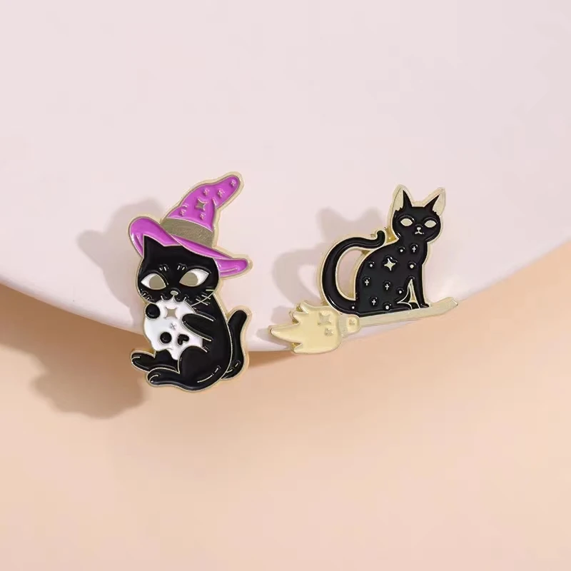Pin Club | Punk Witch Cat Custom Brooch Gothic Magic Potion Book Hat Halloween Clothing Accessorie Animal Badges Gifts Wholesale