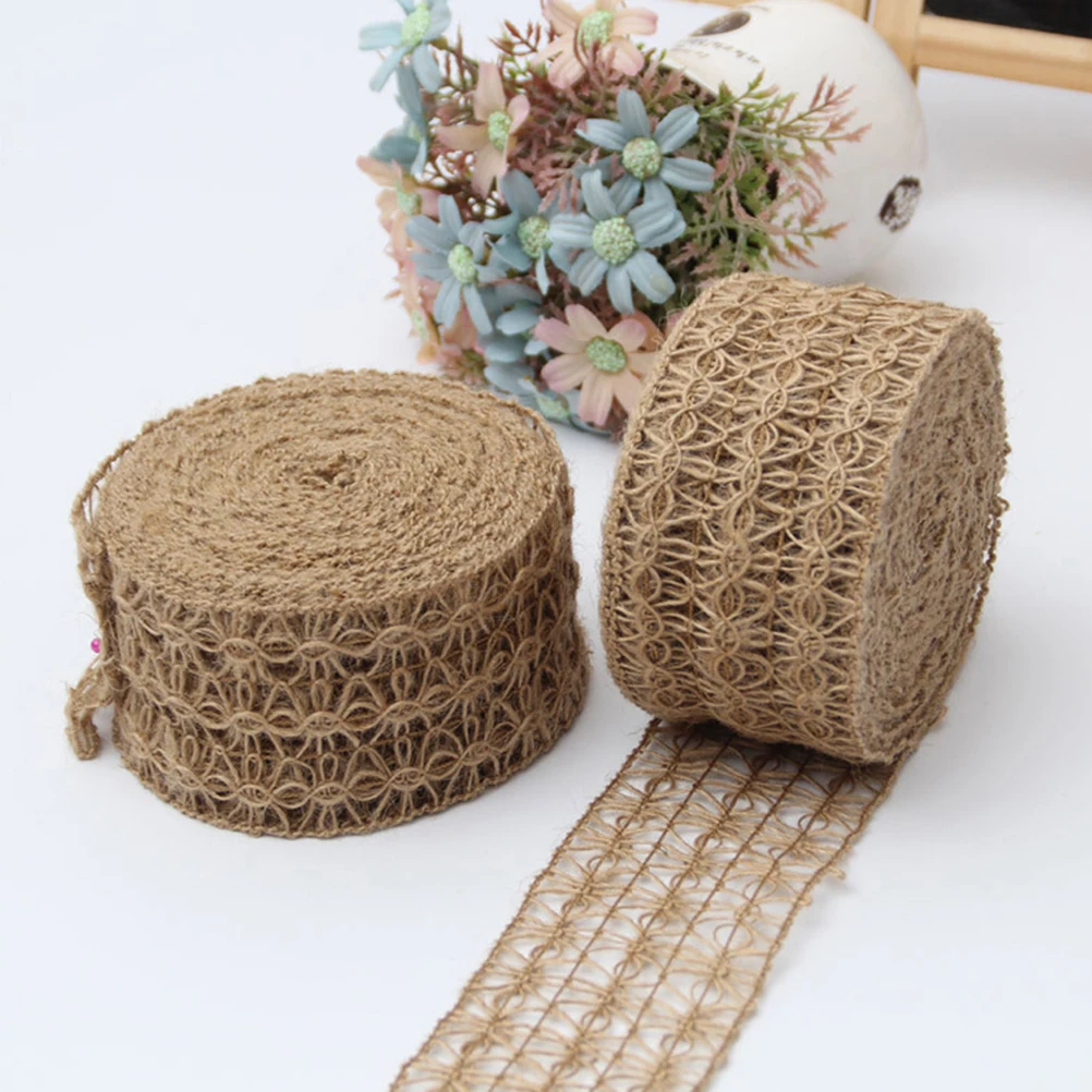 

Jute Material Handmade Twine Rope Decorative Materials Openwork Flower Lace Ideal for Weddings Tables Cups Hats Gift Boxes Card