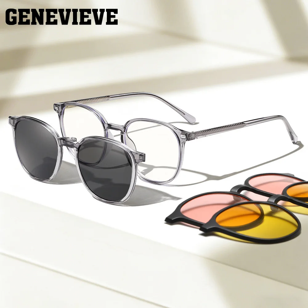 GENEVIEVE Magnetic Clip-On Frames for Women Geometric Round Design Anti Blue-ray Glasses Sunglasses Customizable Prescription