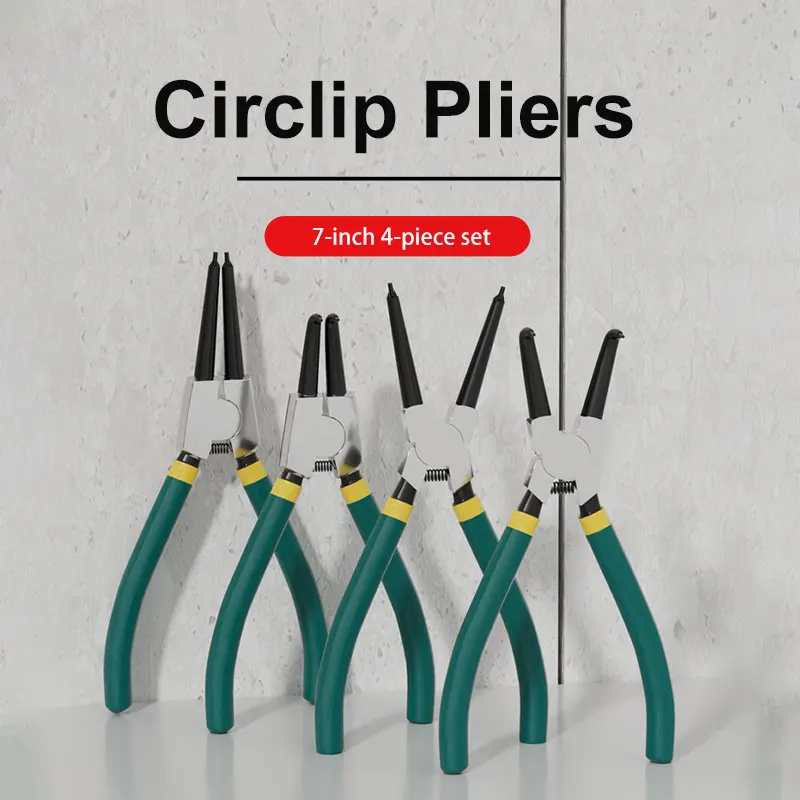 

Набор 7-дюймовых плоскогубцев для стопорных колец, сверхмощные плоскогубцы для внутреннего/внешнего стопорного кольца, прямые изогнутые губки для стопорного съемника колец