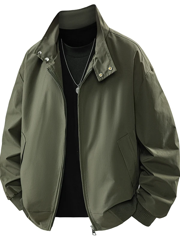 

Couples Casual Sle Jaet Stand Collar Long Sve Loose Fit Men's Spring Autumn Polyester Fiber Windproof Zipper Closure
