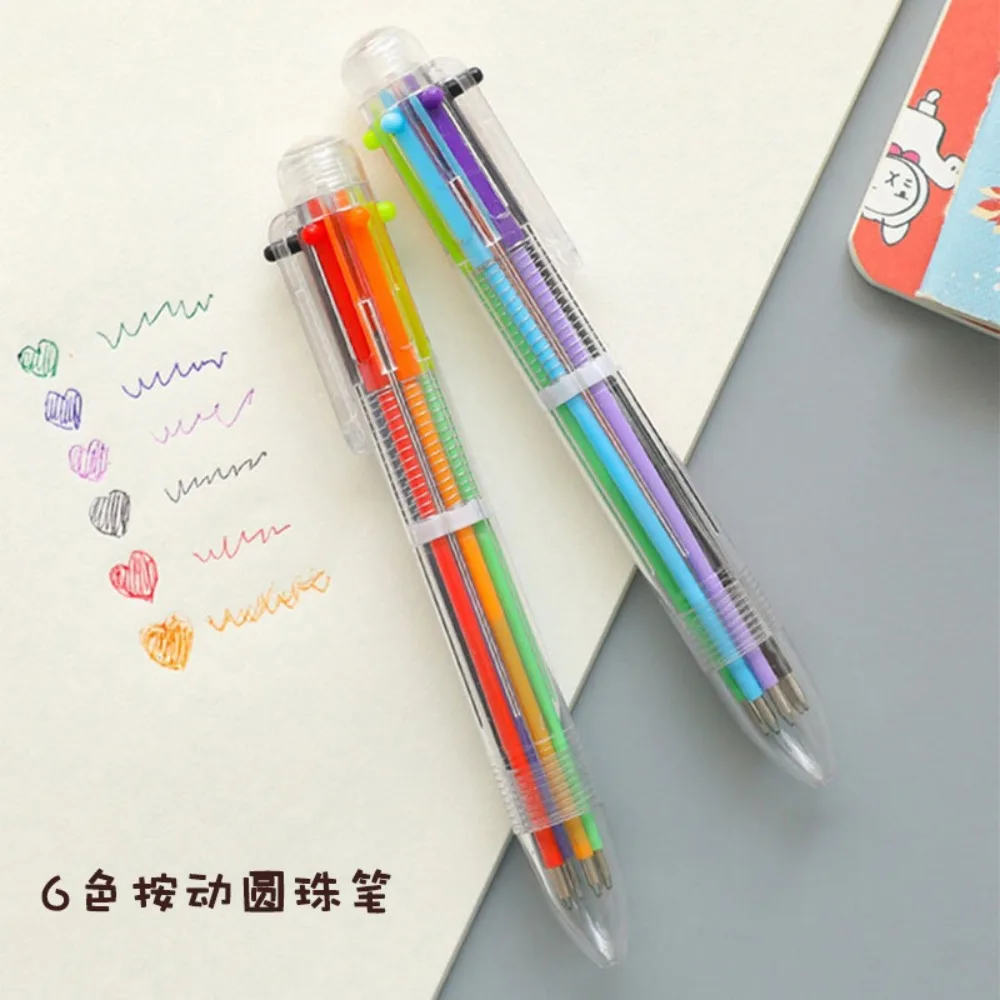 1-10PCS Colorful Ballpoint Pen 6 Color in1 Pen Multicolor Stationery