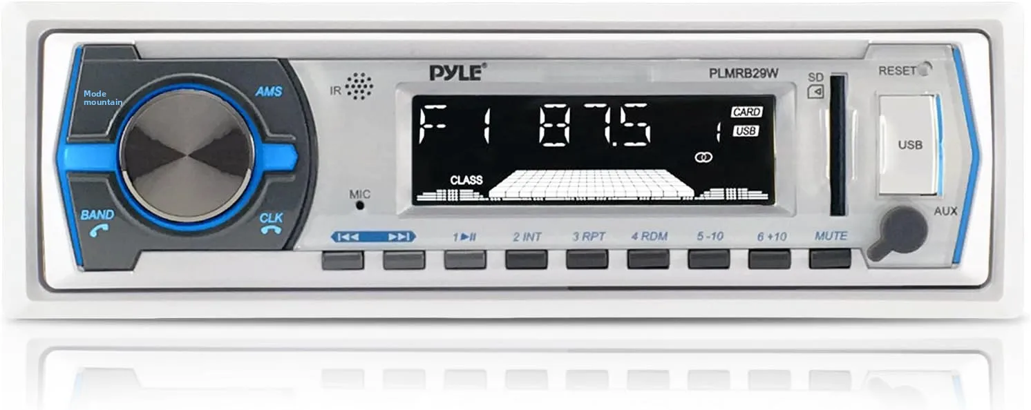 Airow auto Pyle Single DIN Marine Boat AM/FM DAB USB AUX Stereo Receiver  Dual Cone Full-Range White Speakers Voice Control