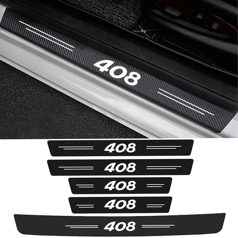 Car Door Threshold Sill Protective Stickers Anti kick for Peugeot 408 Logo Carbon Fiber Rear Trunk Bumper Decals Accessories