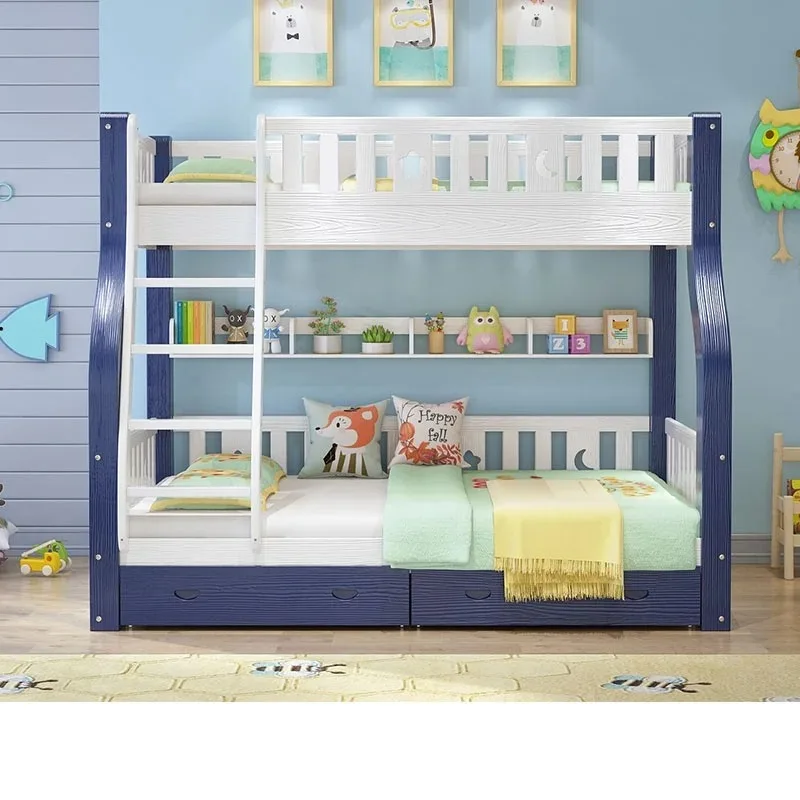 -ForChildren Furniture Bunk Bed Children Wooden Bunk Bed with Slide for Girls Lacquered Wood Bed&