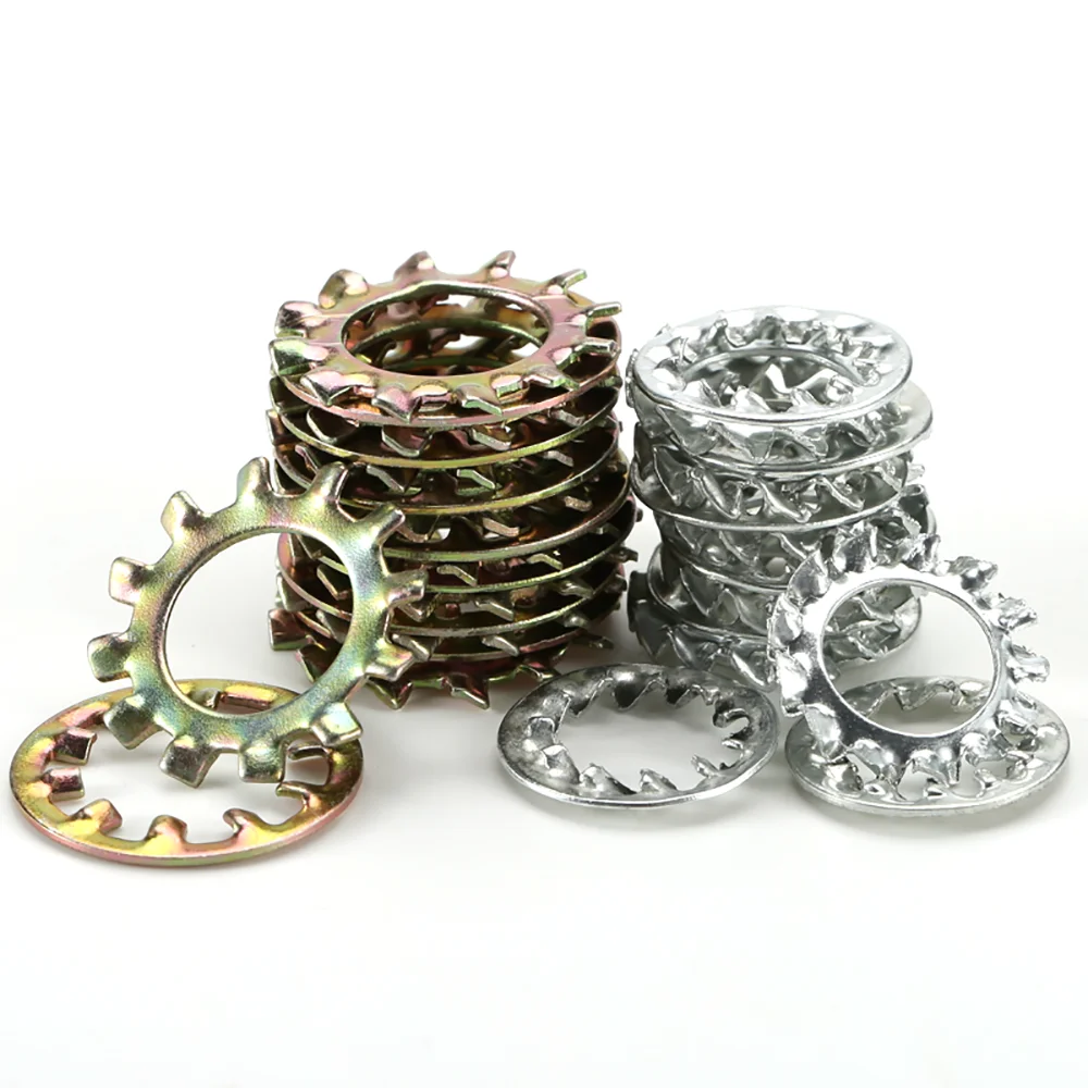 Internal & External Serrated Tooth Shakeproof Lock Washers - Color Zinc Plated