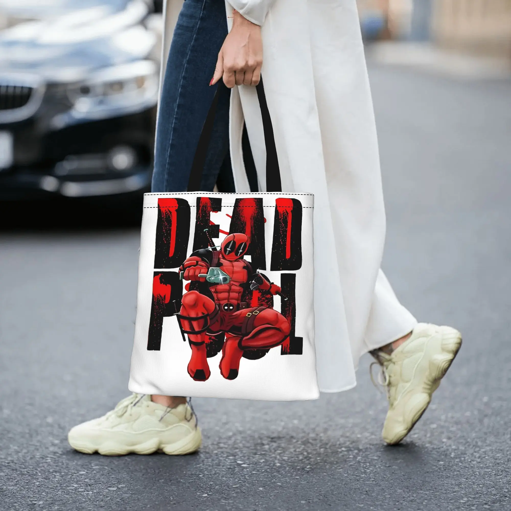 

2026 women's bag Deadpool Reusable Double Sided Canvas Tote Bag Shoulder Marvel Handbag