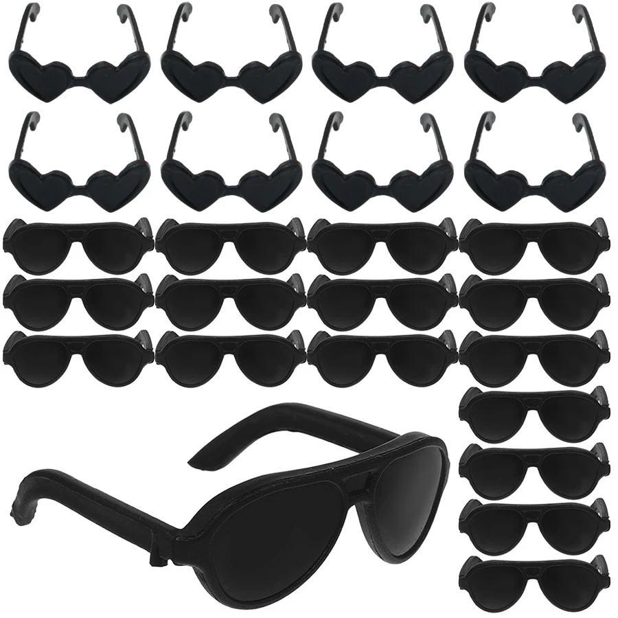 20pcs 2.9cm Plastic Miniature Sunglasses Heart Shaped & Round Style Dollhouse Decor Creative Miniature Decorations
