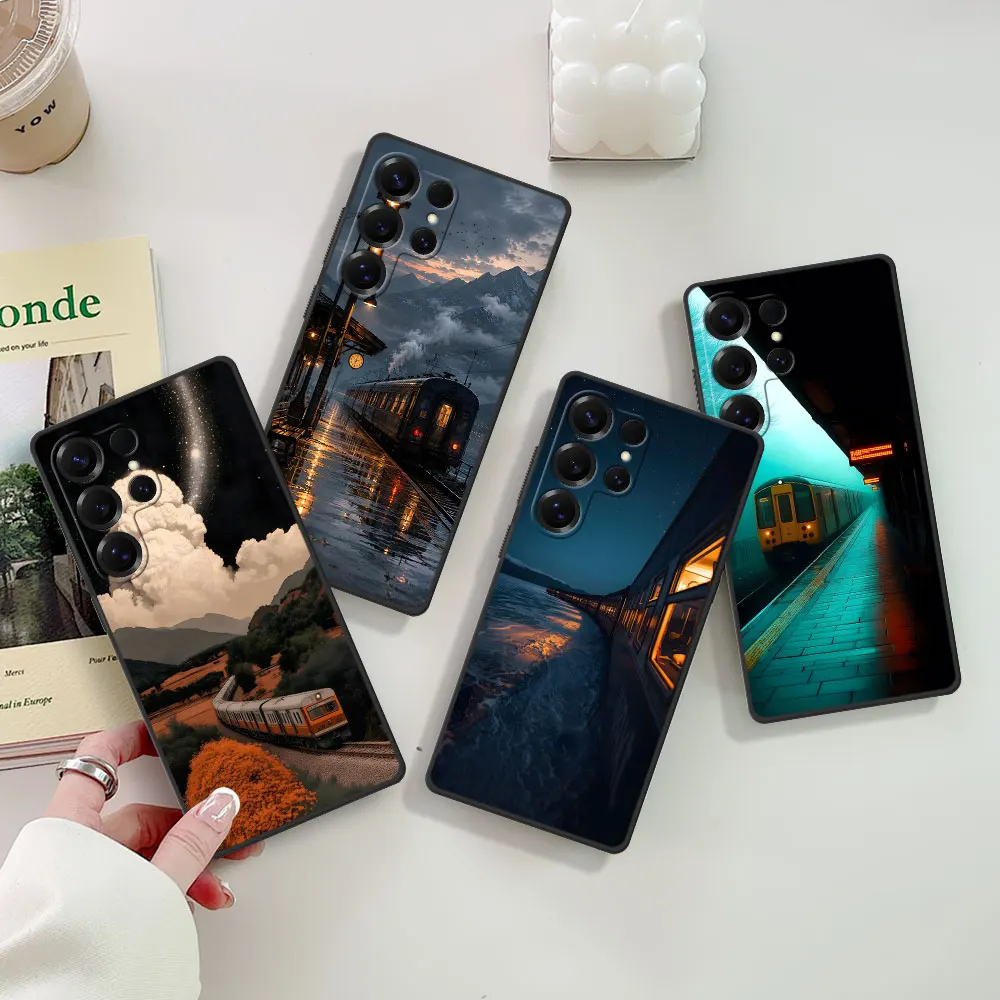 Dream Foliage Train Case for Samsung Galaxy S25 S24 S23 S22 S20 S26 FE S7 Edge S9 S10 S21 Ultra S8 Plus TPU Black Phone Cover